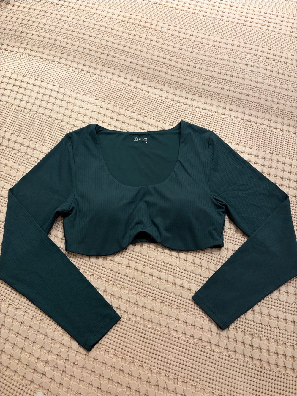 NEW Aerie Offline Long Sleeve Scoop Neck Padded Crop Top - Forest Green Sz L